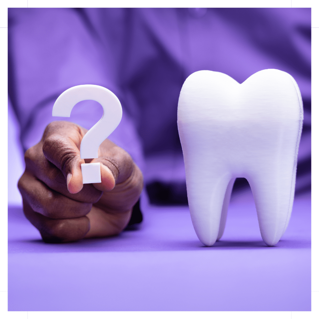 Tooth with question marking indicating question about dentistry